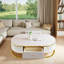 Table basse ovale avec tiroirs, conception à profil incurvé, décor en métal doré, table centrale pour le salon de 47,2 po