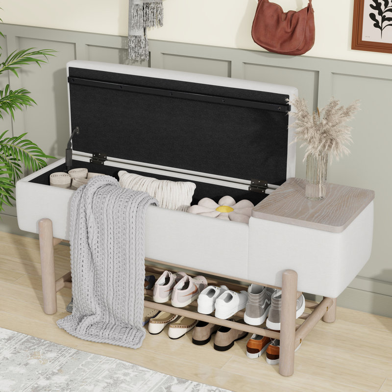 Banc de rangement rembourré, Naturel / Beige
