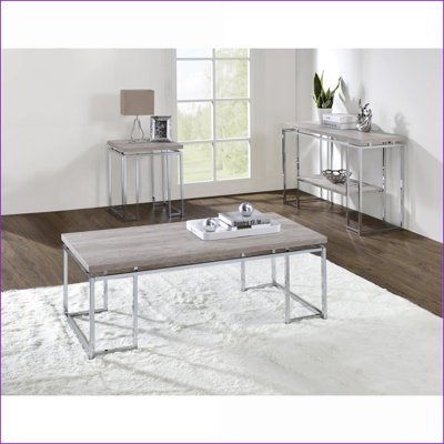 Chêne naturel Table basse chromée - Centre de table spacieux et moderne avec base stable