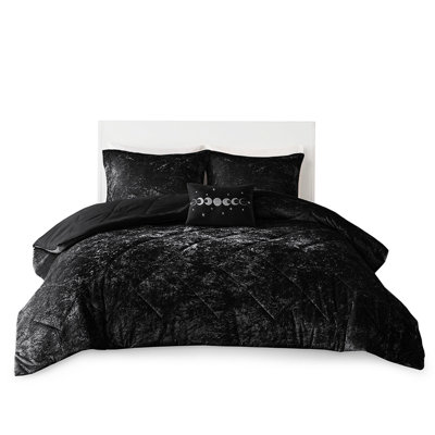 Full/queen Size Black Velvet Comforter - , Diamond Pattern, Machine Washable With Pillow Fill, Diamond, Washable, Decorative