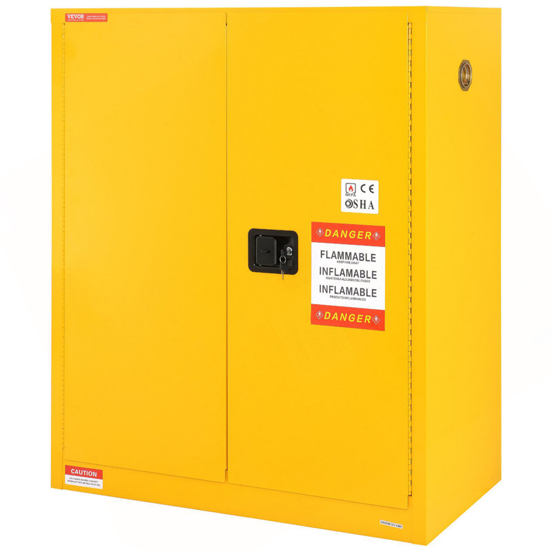Flammable Storage Cabinet 30 Gal, 43.1 X 18.1 X 50.1 Inch Cold-Rolled Steel Explosion Proof With 1 Adjustable Shelf 2 Manual Closing Doors For Industrial Use
