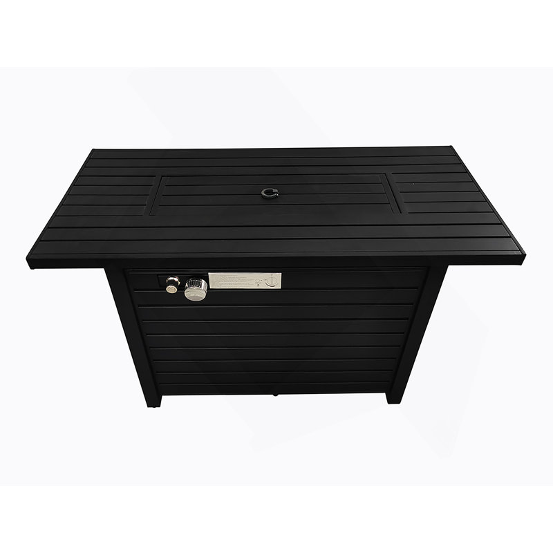 25" H X 42" W Steel Propane Outdoor Fire Pit Table With Lid, Black
