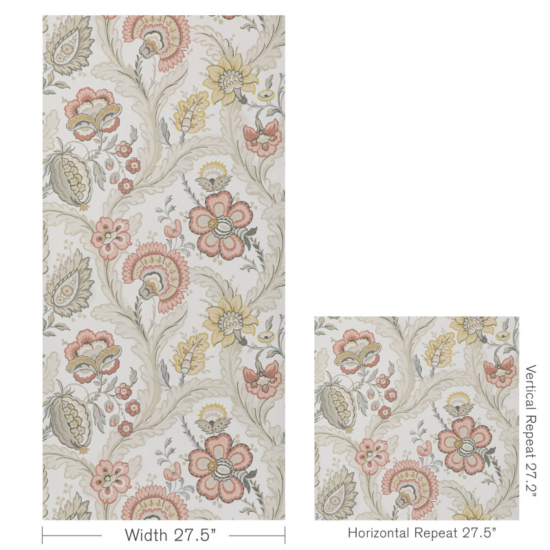 Avondale Wimberly Paper 11' L x 27.5" W Wallpaper Roll, Blush/Stone