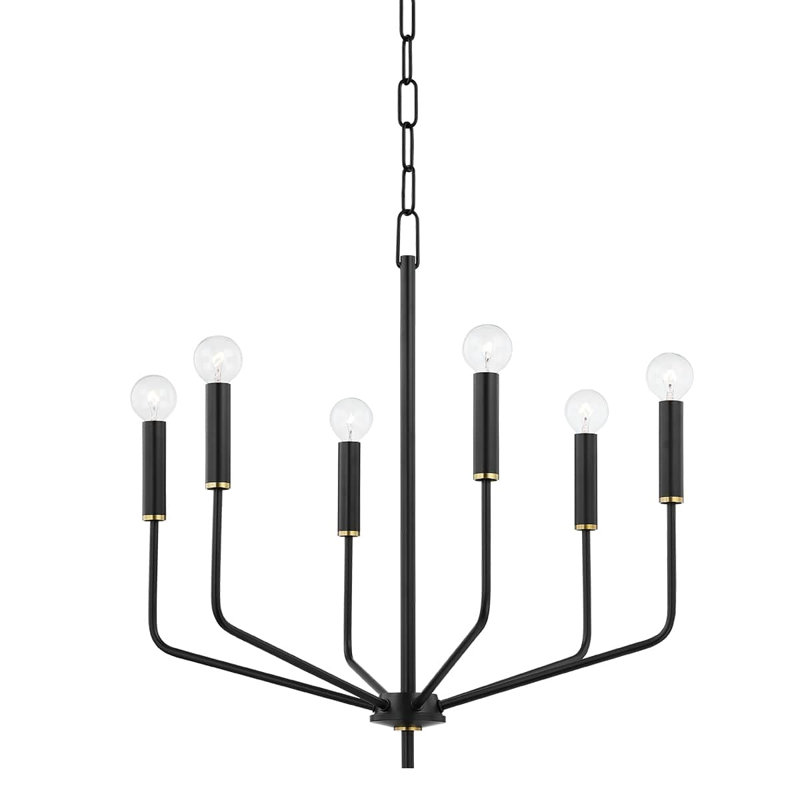6-Light Chandelier, Laiton vieilli / noir doux