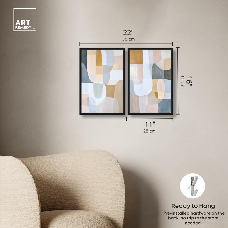 Harmony Living Room Art 2 Panel Set Canvas Print by , Black, Floater Framed Print without Mat, 16" H x 11" W