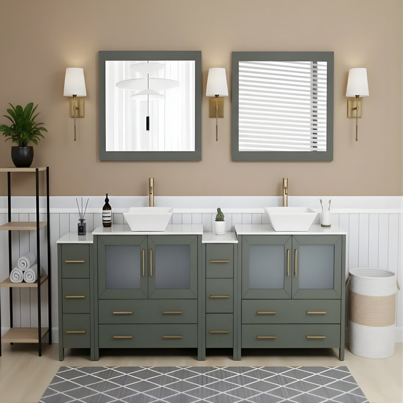  Framed 96" Double Bathroom Vanity Set with Mirror, Vintage Green