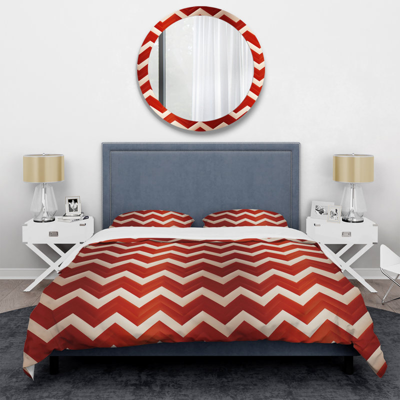 Ensemble de housse de couette Fiery Red Chevron Passion, Housse de couette pour grand lit et 2 taies décor
