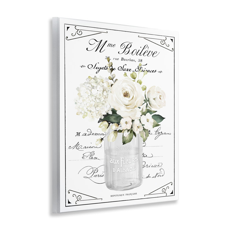Fleurs blanches françaises et plaque murale cursive, design par lettré et doublé