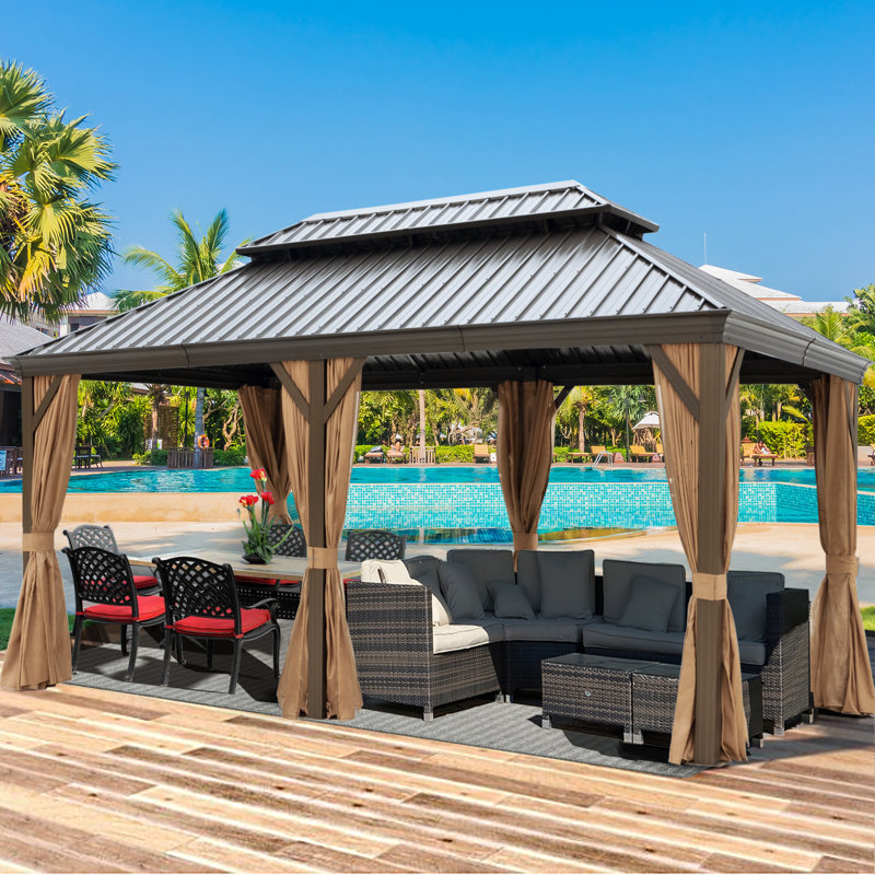 19.5 Ft. W x 12 Ft. D Aluminum Patio Gazebo, Brown