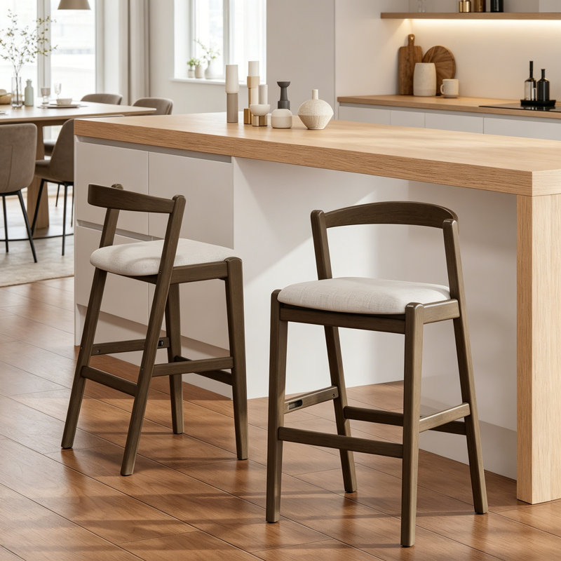 Ensemble de 2 tabourets d'intérieur en bois d'hévéa avec revêtement doux, Dark Brown