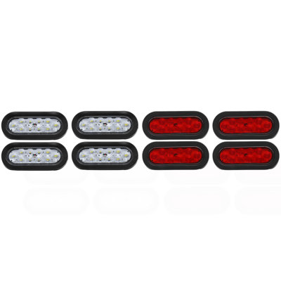 4Pcs 6"10 LED Oval Trailer Tail Lights 4 Red + 4 White Truck Universal