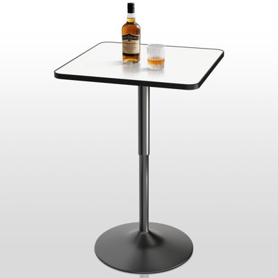 23.6" Adjustable Height Bar Table Hydraulic Lift 27.6"-35.4" MDF Top Floor Protectors Commercial Metal Base​​