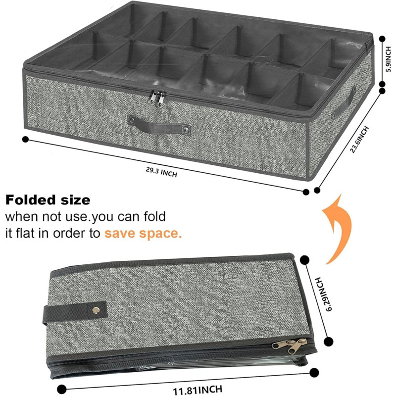 Under Bed Shoe Storage Organizer For Closet Fits 24 Pairs-Sturdy Underbed Shoe Containers Boxes Organizador De Zapatos With Clear Cover,Set Of 2, 29.3 X 23.6 X 5.9Inch (Linen)