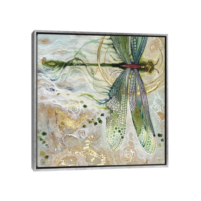 «Damsel Fly II» encadrée par Stephanie Law, H 37 po x l 37 po x P 1,5 po, Toile argentée avec cadre flottant, Non
