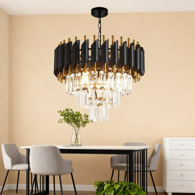 Modern 3-Tier Crystal Chandelier With Dimmable Feature, Adjustable Chain, And High-Grade K9 Crystals For Dining Room, Bedroom, Or Living Room