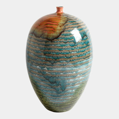 Watercolor Ringed Ceramic Table Vase