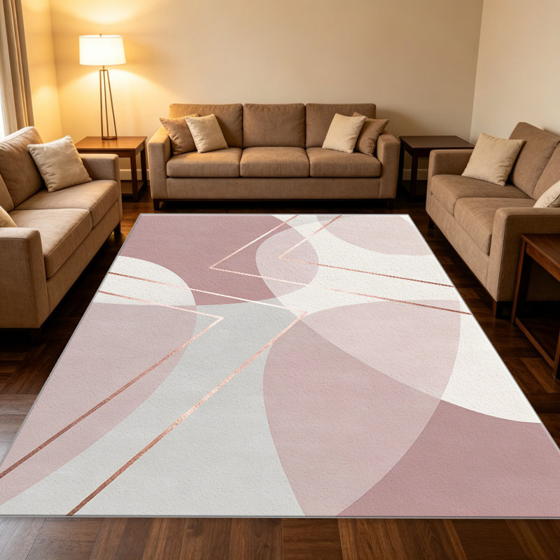 Blush Rose Gold Abstract Geometric carpet-easy to clean, machine-washable, soft and comfortable; suitable for door mats, kitchens, living rooms, bedrooms, corridors, and laundry areas. Easy to clean, durable carpet for home decoration.