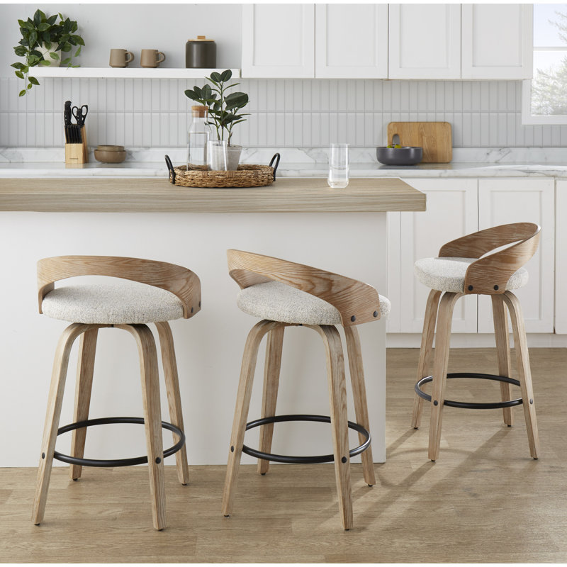 Tabourets de bar et de comptoir à hauteur fixe Laurenzio avec pieds en bois courbé et repose-pieds rond (ensemble de 2)