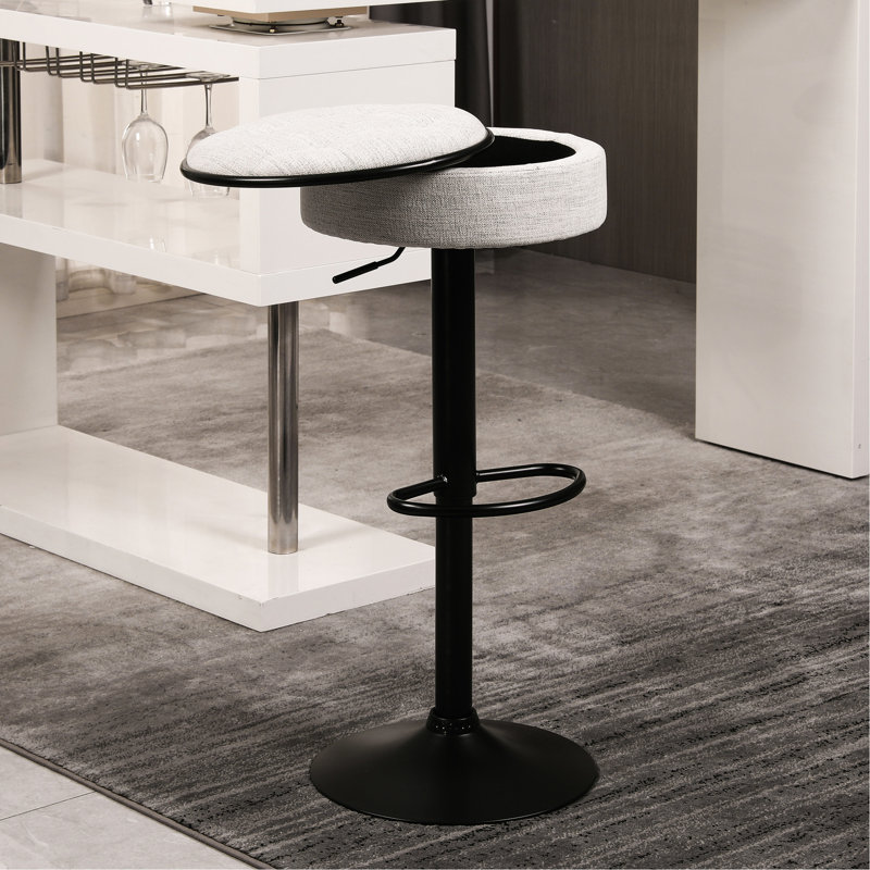 2 tabourets de bar à hauteur réglable en lin, pivotant à 360 ° et avec rangement pour 2 chaises de salle à manger, poche pour tabouret