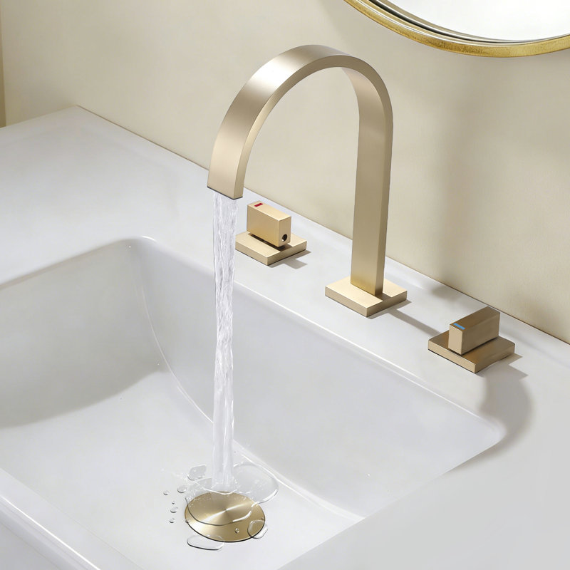  Robinet de lavabo de salle de bain surdimensionné à 2 poignées avec bonde, Or brossé