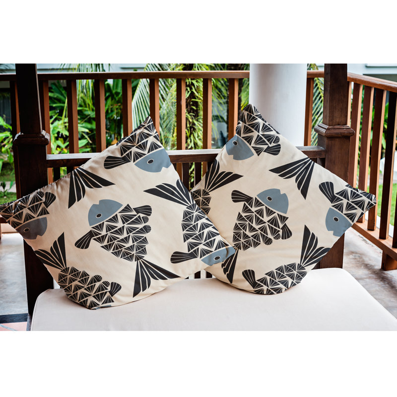 Big Fish Coastal Pillow Cover and Insert, Dusty Smoke, 18" x 18"
