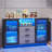 LED Coffee Bars with 24 Colours Lighting, Modern Coffee Station with Motion Sensor, Home Coffee Nook Table for Dining Room, Kitchen Buffer Sideboard with Storage Cabinet (Matte Grey)