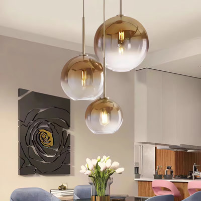 Apsara Trio Gradient Glass Pendant Set | Designer-Approved 3-Size Bundle (7.8"/9.8"/11.8") E26 Base Cable 59" (VDE Certified) Custom Chain Length • Easy Hardwired Installation