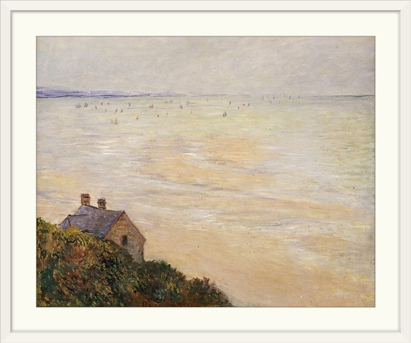 La cabane à Trouville, marée basse, 1881 par Claude Monet - reproduction imprimée, H 27 po x l 32 po x P 1 po, Cadre blanc