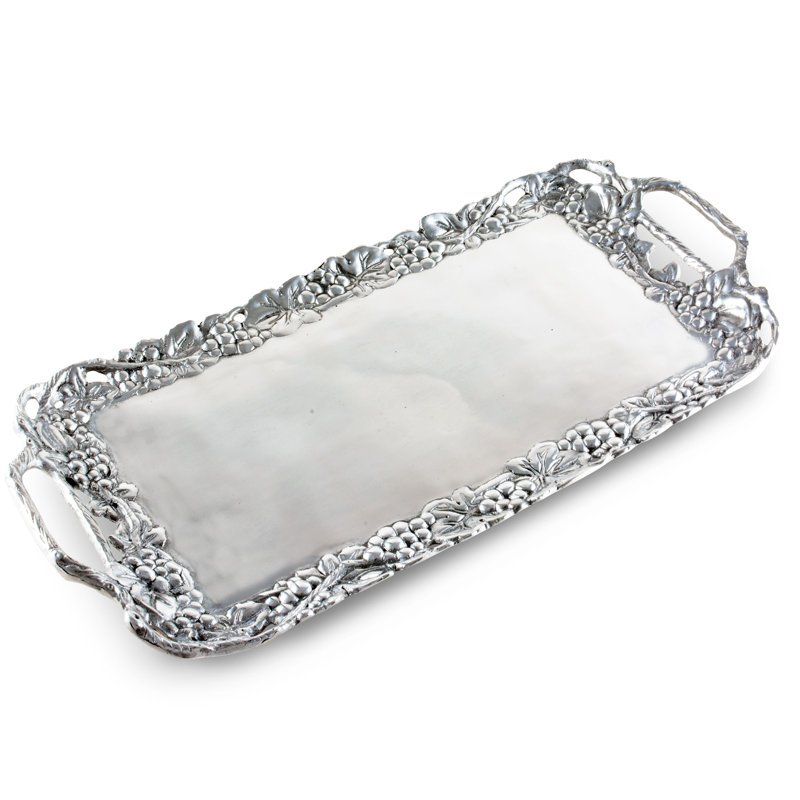 Grape Motif Aluminum Serving Tray with Handles