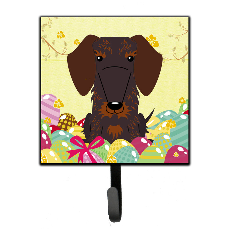 Mcelyea Metal Wall Organizer with Key Hooks, Yellow/Brown/Pink, Wire Haired Dachshund