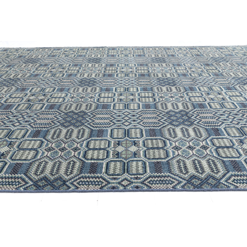 Angelica's Garden II Hand Knotted Geometric Area Rug in Green, Rectangle 5' x 8'