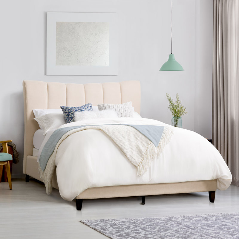 Lit tapissier standard capitonné Brodeur, Double, Crème