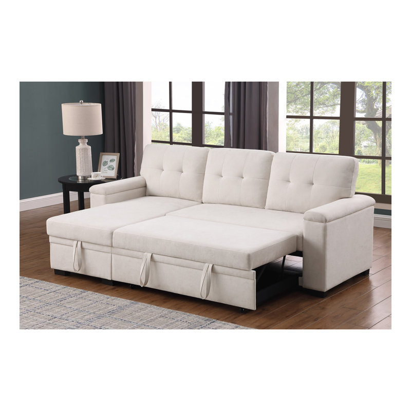 Canapé-lit modulaire réversible en tissu tissé l 84,5 po Lucca II, Tissu beige