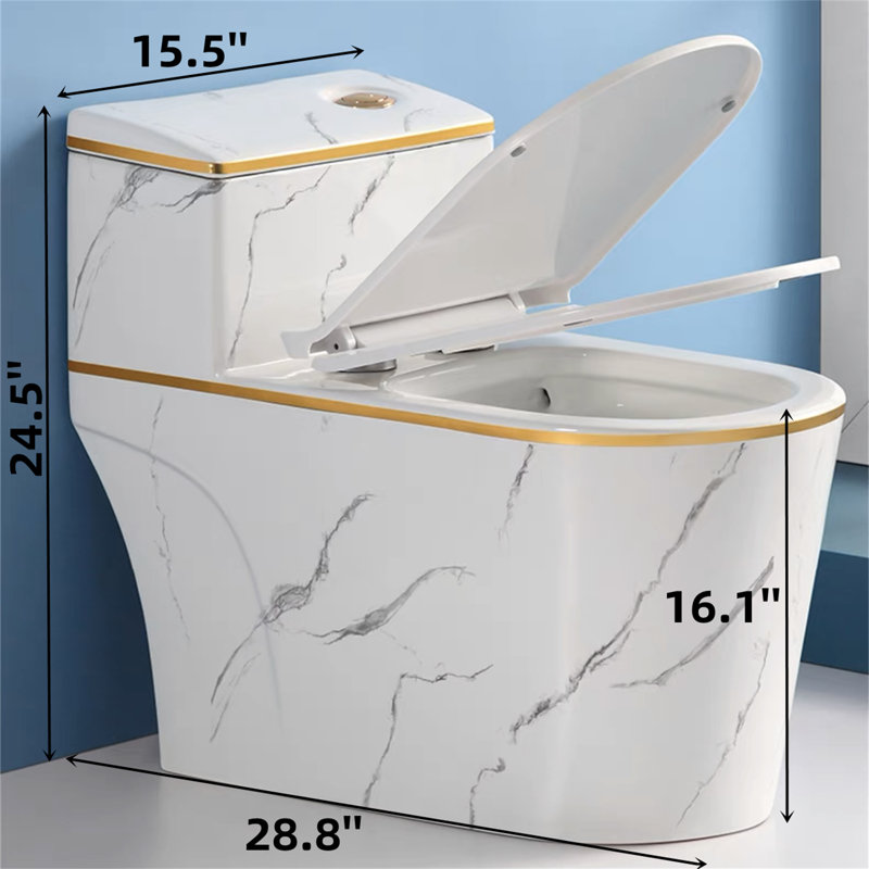 WATERMONY 1.6 Gallons GPF Elongated Comfort Height Floor Mounted One-Piece Toilet (Seat Included)