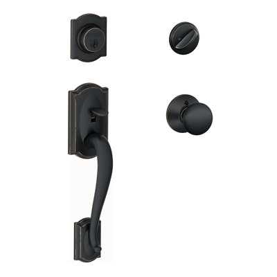 Camelot Handleset with Single Cylinder Deadbolt and Plymouth Door Knob and Rosette