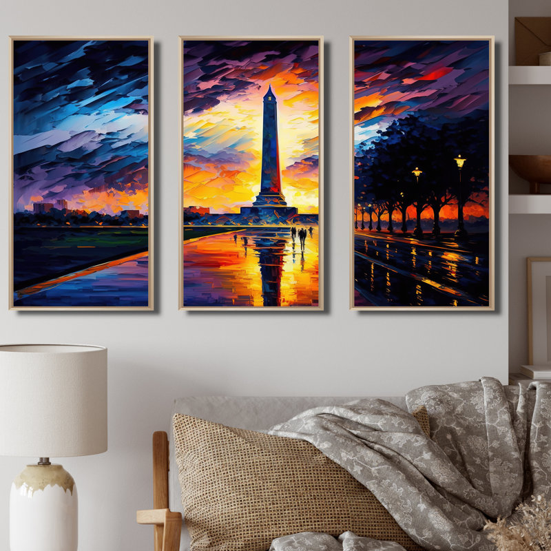 «Colorful Washington Monument», reproduction sur toile 3 pièces, H 32 po x l 48 po, Cadre flottant en érable
