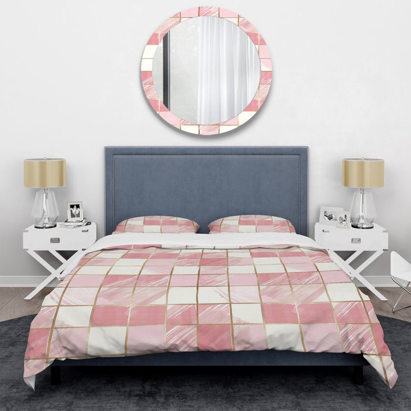 Ensemble de housse de couette rose beige Midcentury III - Glam, Housse de couette très grand + 2 taies décorativ