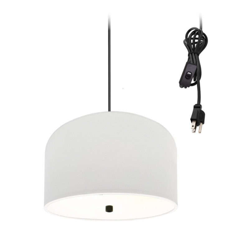 Luminaire suspendu tambour 2 lumières Lillian, Noir, Blanc