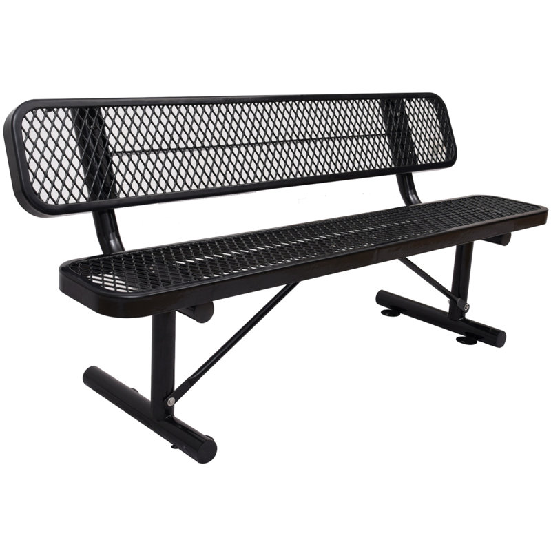 Banc d'extérieur en acier avec dossier, Noir, noir, noir, noir, H 32,5 po x l 96 po x P 23,2 po