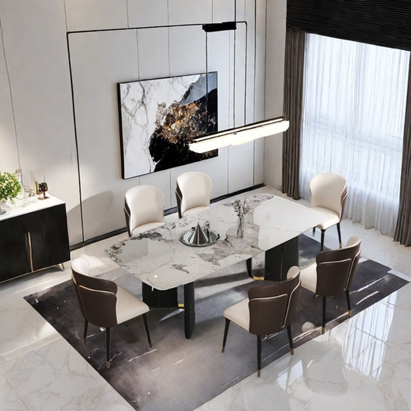 Charmante table de salle à manger en pierre frittée, H 29,53 po x L 78,74 po x l 39,37 po