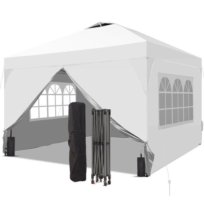 Tente d'auvent 8 pieds x 8 pieds avec parois latérales et sacs de sable, H 8 pi x P 8 pi, Blanc