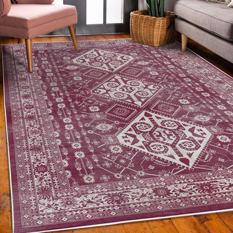 Iddo Ethnic High Density Long Fiber Poly Threads Decorative Area Rug Carpet, Rectangle 4' x 5'5"