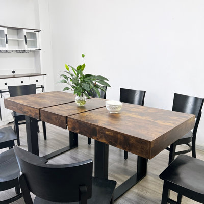 Table de salle à manger rectangulaire extensible pour 6 à 10 personnes avec effet bois et noir 160 à 200 cm