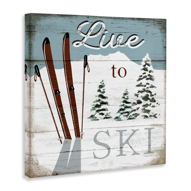 «Live To Ski», art nautique rustique par Elizabeth Tyndall, H 36 po x l 36 po