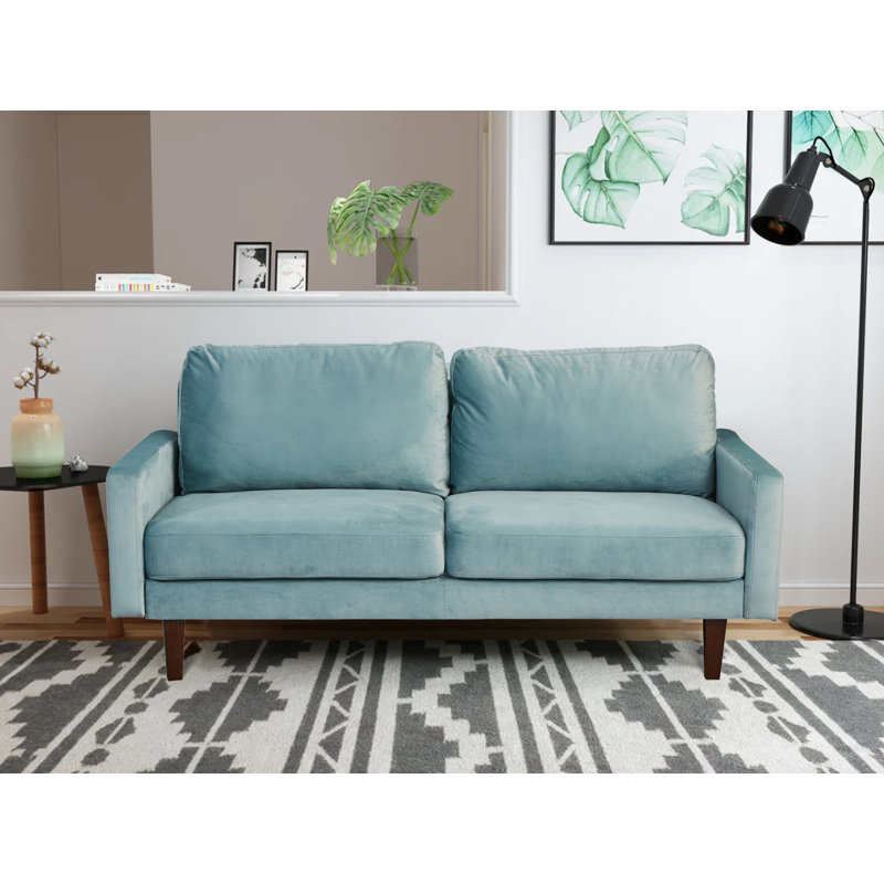 Square Arm Loveseat, 35" H x 71" W x 33" D, Grayish Cyan Velvet