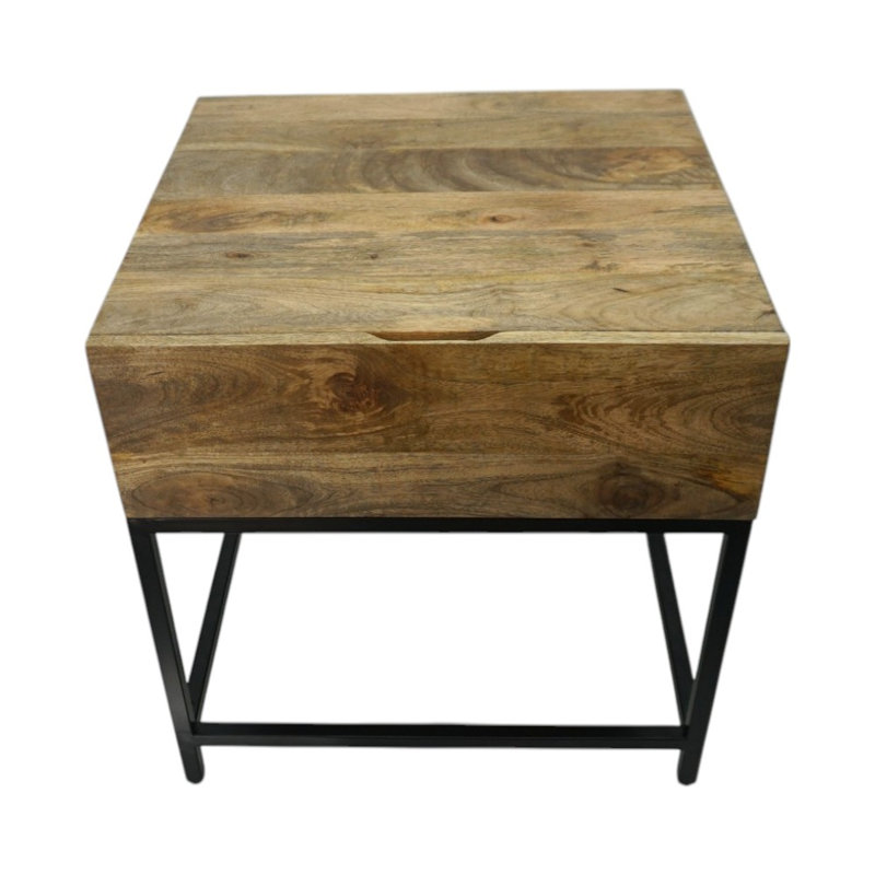Table d'appoint carrée en bois naturel et fer fabriquée à la main