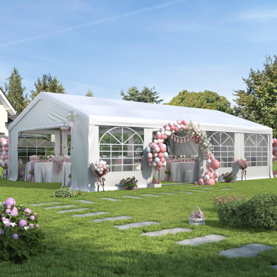 Tente de réception extérieure en acier galvanisé l 20 pi x P 30 pi - Tente blanche robuste avec 4 sacs de sable pour le mariage