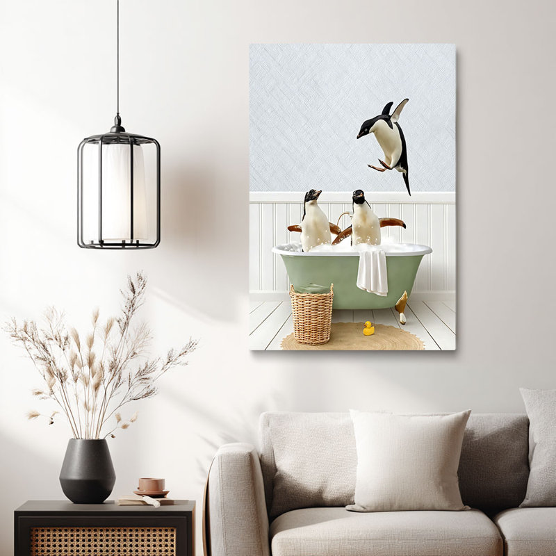 «Whimsical Penguin Bubble Bath», reproduction sur toile - Urban Studio, 24 * 16 pouces (60 * 40 * 2cm)