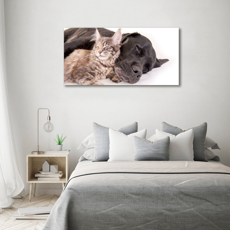 Dog With A Cat - No Frame Print on Canvas