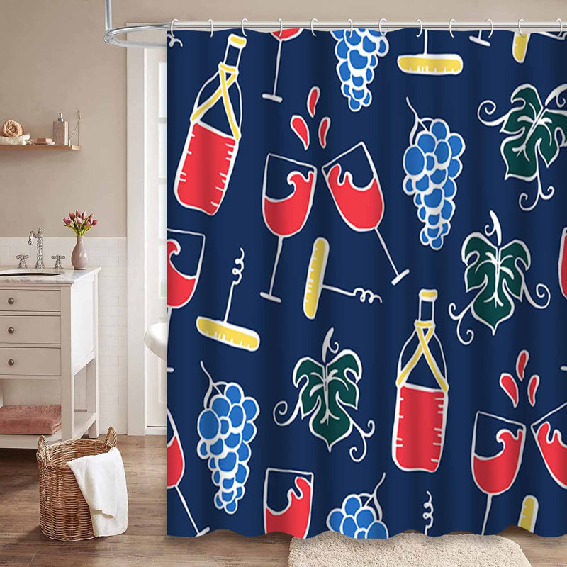 Rideau de douche avec 12 crochets Red Wine Party, L 72 po x l 78 po